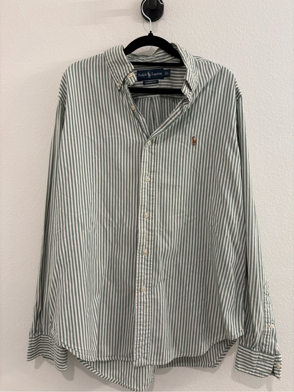 Polo by Ralph Lauren Green and White Striped Button-Down Shirt
